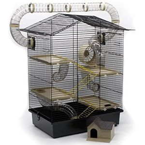 ZooPaul XXL knaagdierenkooi hamsterkooi zwart beige muis kooi tunnelsysteem accessoires