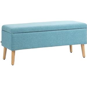 HOMCOM Zitbank, gestoffeerde bank met opbergruimte, bedbank met linnenlook, voor hal, slaapkamer, woonkamer, rubberhout, blauw, 110 x 39 x 45 cm