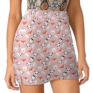 Panda Bear Fox schapen en pinguïn dames korts hoge taille tennisrok gelaagde korte minirok culottes korts met zakken L