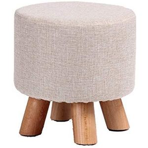 Ronde houten steun gestoffeerde voetenbank poef poef gewatteerde stoelkruk met afneembare linnen hoes 4 beukenpoten (blauw) (Color : Beige, Size : 29x29x29cm)
