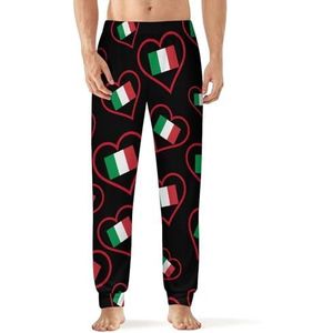 I Love Italiaanse rode hart heren pyjama broek zachte lounge bodems met zak slaap broek loungewear
