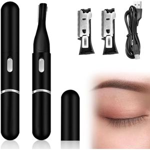 Nizirioo Elektrische USB-wenkbrauwtrimmer: draaibaar met dubbel lemmet met datakabel, oplaadbare epilator voor vrouwen, pijnloos en nauwkeurig (zwart)