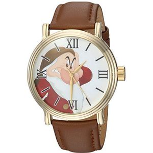 DISNEY Men's Snow White Analog-Quartz Watch with Leather-Synthetic Strap, Brown, 22 (Model: WDS000342)