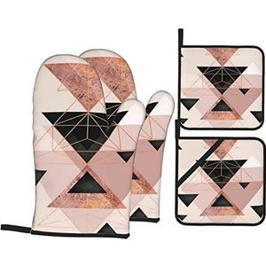 4Pcs Koken Accessoires Geometrische Driehoeken Rose Goud Wit Ovenwanten Duurzame Mitt Gauntlet Gewatteerde Handschoenen Voor Koken, Oven, Grillen