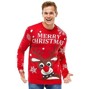 Uniseks kersttrui voor heren, grappige lelijke dinosaurus, lama, rudolph, rendier, kerstman, kersttrui voor dames, Rode Neus Roudolph-jingle Bell, XL
