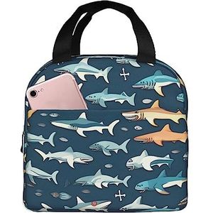 SUHNGE Sharks Nautische Print Geïsoleerde lunchtas: Lichtgewicht houdt voedsel urenlang warm/koud voor werk, reizen