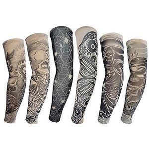 Juland 6 Stuks Tijdelijke Tattoo Sleeves Fake Slip On Tattoo Arm Sleeves Kit Arm Zonnebrand Kousen Accessoires voor Unisex Party Cool Mannen Vrouwen - Stijl T