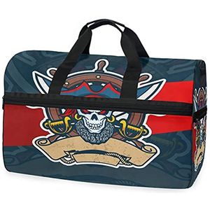 Pirate Skull Zwaard Sport Zwemmen Gym Tas met Schoenen Compartiment Weekender Duffel Reistassen Handtas voor Vrouwen Meisjes Mannen