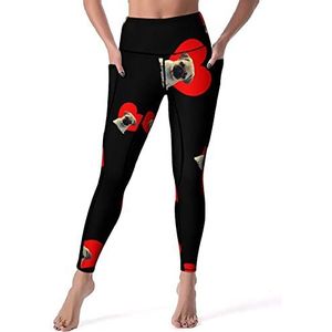 Bulldog Heart Yogabroek voor dames, hoge taille, buikcontrole, workout, hardlopen, leggings, 2XL