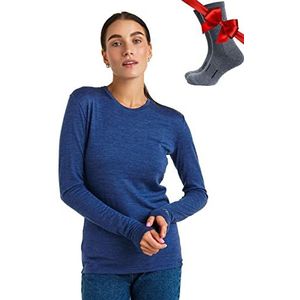 Merino.Tech Merinowol Basislaag Voor Dames - 100% Merinowol, Zwaar, Middelzwaar, Licht, Thermisch Shirt Met Lange Mouwen En Sokken (Small, 165 Windsor Blue)