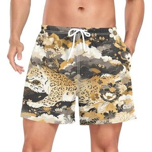Wzzzsun Bruine Leopard Skin Print Heren Zwembroek Board Shorts Sneldrogende Trunk met Zakken, Leuke mode, XXL