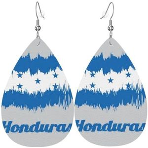 Blauwe Honduras vlag gedrukt lederen oorbellen, hart mode vrouwen oorbellen, lichtgewicht oorbellen voor vrouwen, Eén maat, Sterling zilver, Geen edelsteen