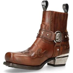 Heren westerse enkellaarzen gesp riem laarzen retro lederen vierkante teen cowboy korte laarzen cowboy motorlaarzen, bruin, 44