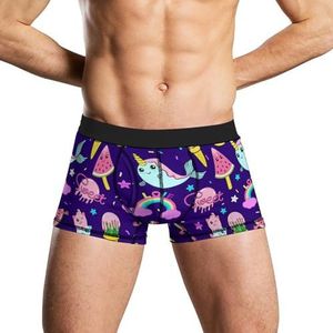 Cactus Narwal Regenboog IJs Patroon Heren Ondergoed Ademend Boxer Korte Zachte Onderbroek L