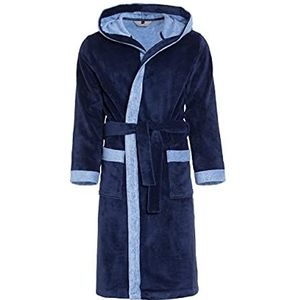 Heren badjas Revise RE-855 - met bamboevezel - met capuchon - saunamantel, donkerblauw met blauw 5041, M