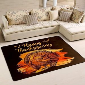 Vloerkleed 100 x 150 cm, retro Thanksgiving-gele welkomstmat, waterabsorberend vloertapijt, grote vloerkleden voor slaapkamer, woonkamer, keuken