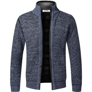 Jinsha Gebreid herenvest, dik vest met doorlopende ritssluiting, opstaande kraag, fleece gevoerd, warme winterjas
