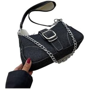 MZPOZB Dames denim ketting schoudertas dames messenger bag casual onderarm tas vrouwen tas, Zwart, 25x7x13cm