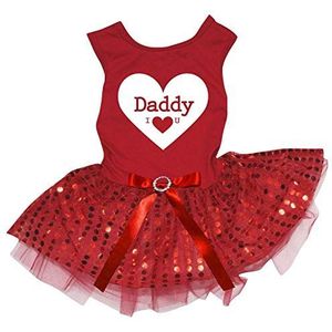 Petitebelle Daddy I Love U Katoen Shirt Tutu Puppy Hond Jurk, Large, Red/Sequins