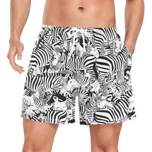 Niigeu Zwart Wit Zebra Skin Heren Zwembroek Shorts Sneldrogend met Zakken, Leuke mode, M