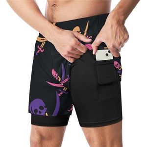 Schedel en gekruiste zwaarden patroon grappige zwembroek met compressie voering en zak voor mannen board zwemmen sport shorts