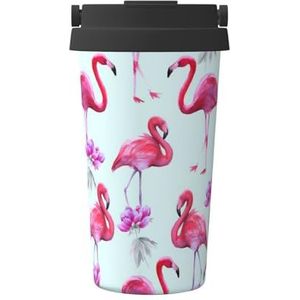 EdWal Roze flamingo's print 500 ml koffiemok, geïsoleerde campingmok met deksel, reisbeker, geweldig voor elke drank