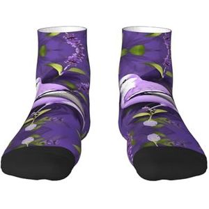 Vogel in paars lavendel bloemen bloemen print veelzijdige sportsokken voor casual en sportkleding, geweldige pasvorm voor voetmaten 36-45, Vogel in paarse lavendel bloemen bloemen, Eén Maat