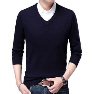 Dcvmvmn Mannen Wollen Jumper Autum Winter V-hals Gebreide Trui Trui Casual Kasjmier Trui, Donkerblauw, M
