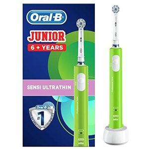 Oral-B Elektrische tandenborstel voor kinderen, cadeau voor kinderen, 1 tandenborstelkop, met kindvriendelijke gevoelige modus, voor jonge kinderen vanaf 6 jaar, 2-polige Britse stekker, groen