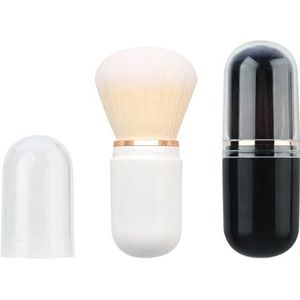2 stuks intrekbare make-upkwasten, reis-foundationkwast, draagbare mini-poederkwast, gezichtsrougekwast met afdekking voor vloeibare foundation, poedercosmetica, crème, zwart en wit