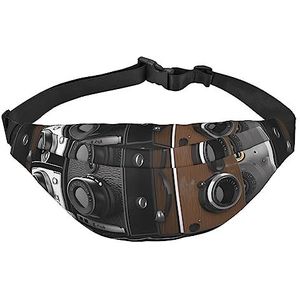 Retro Cool Camera Collectie Fanny Packs voor Vrouwen Mannen, Lichtgewicht Verstelbare Heuptas voor Reizen Wandelen Fietsen, Zwart, Eén maat