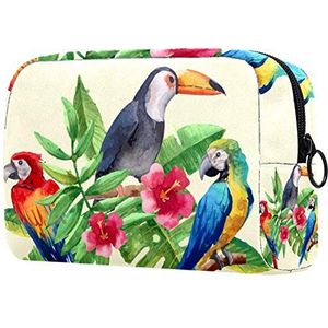 Toilettas met rits,Grote capaciteit herbruikbare make-up zakje cosmetische reistas met tropische papegaai toekan vogels bloemen palmbladeren voor tienermeisjes vrouwen