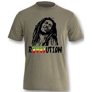 Bob Marley Revolution T-shirt voor heren, olijf/zwart/kleurrijk, M