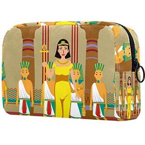 Vintage Oude Egypte Cleopatra Print Reizen Cosmetische Tas voor Vrouwen en Meisjes, Kleine Make-up Tas Rits Pouch Toiletry Organizer, Meerkleurig, 18.5x7.5x13cm/7.3x3x5.1in, Modieus