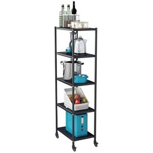RHJOPL Slanke opbergwagen, uittrekbare trolley met 3 tot 5 niveaus, dunne roestvrijstalen wagen, eetplank, ideaal voor eetkamer, huis en keuken (22 x 40 x 147 cm)
