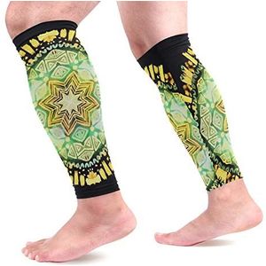 EZIOLY Floral Mandala Sport Kalf Compressie Mouwen Been Compressie Sokken Kalf Guard voor hardlopen, Fietsen, Moederschap, Reizen, Verpleegkundigen