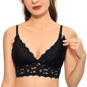 MOMANDA Vrouwen Draad Gratis Licht Gevoerde Moederschap Verpleeging Kant Bra Bralette zwart 80D