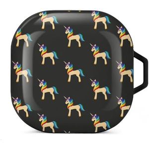 Gouden Eenhoorn met een regenboog manen oordopjes hoesje compatibel met Samsung hard shell beschermhoes zwart stijl