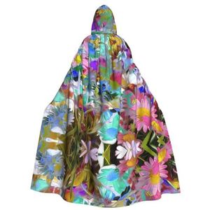 Bxzpzplj Gekleurde bloemenprint carnaval cape met capuchon voor volwassenen,Heks Vampier Cosplay Kostuum Mantel, Geschikte Feesten