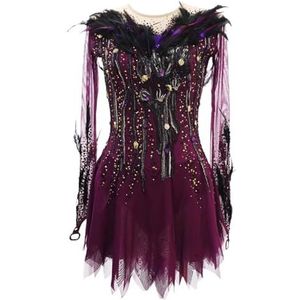 Kunstschaatsjurk for dames Meisjes Hoge elasticiteit met strass IJsschaatsjurk for wedstrijden(4XL)