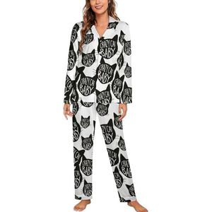 Crazy Cat pyjamasets met lange mouwen voor vrouwen, klassieke nachtkleding, nachtkleding, zachte pyjamasets