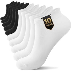 YouShow Sneakersokken voor dames en heren, 10 paar, biologisch katoen, korte sokken, enkelsokken, halve sokken, uniseks, effen zwart, wit, grijs, 5 x zwart + 5 x wit., 35-38 EU