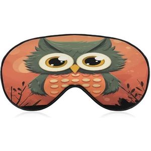 Slaapmasker, oogmasker voor dames en heren, oogmaskers voor slaap, cartoon uil op oranje achtergrond, bedrukt, voor reizen en slapen, lichtgewicht, verstelbare schouderbanden