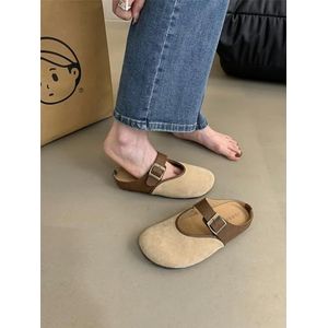 DRNSYHX Slippers Baotou Half Slippers Female Autumn Forest, Retro Leisure, Soft Flat, Ugly And Big -busty Shoes Fluffy Slippers Girls Slippers Cloud Summer Slippers Travel Slippers