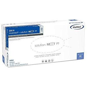Wegwerphandschoenen van Nitril MaiMed Solution next PF wit maat M 8, poedervrij, niet-steriel, latexvrij, 200 stuks/doos.