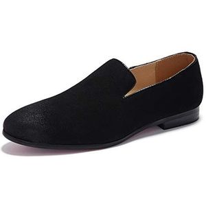 Formele schoenen for heren, instapper, ronde gepolijste neus, kunstleer, lage top, resistente antislip rubberen zool, wandelen (Color : Black, Size : 42 EU)