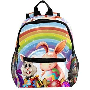 Konijntjes Paaseieren Regenboog Drijvende Ballonnen Leuke Mode Mini Rugzak Pack Bag, Meerkleurig, 25.4x10x30 CM/10x4x12 in, Rugzak Rugzakken