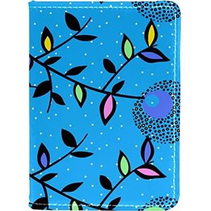 PU Lederen Paspoort Clip Portemonnee Houder 4x5.5 inch voor Reizigers Hand Getrokken Neon Heldere Bloemen Paardebloem, Meerkleurig, 10x14cm/4x5.5 in