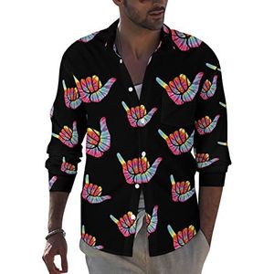 Peace Tie Dye heren button down shirt met lange mouwen casual strand tops met zak normale pasvorm