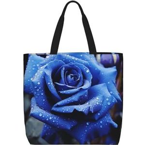 DEHIWI Blue Rose Bloeit Tote Bag Voor Vrouwen Waterdichte Casual Schoudertas Met Rits Kruidenier Handtassen Voor Kantoor Winkelen Reizen, Zwart, One Size
